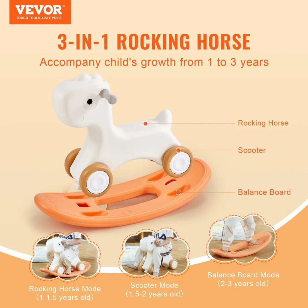 VEVOR 3 in 1 Rocking Horse for Toddlers 1-3 Years Baby