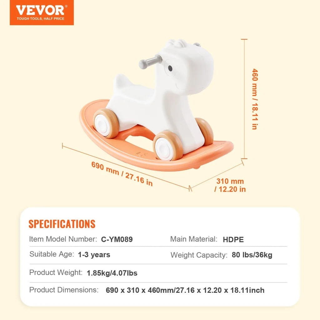 VEVOR 3 in 1 Rocking Horse for Toddlers 1-3 Years Baby