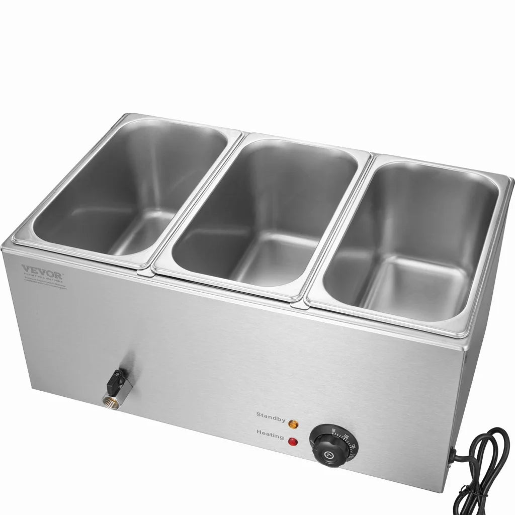 VEVOR 3-Pan Commercial Food Warmer 16.5L Electric Steam