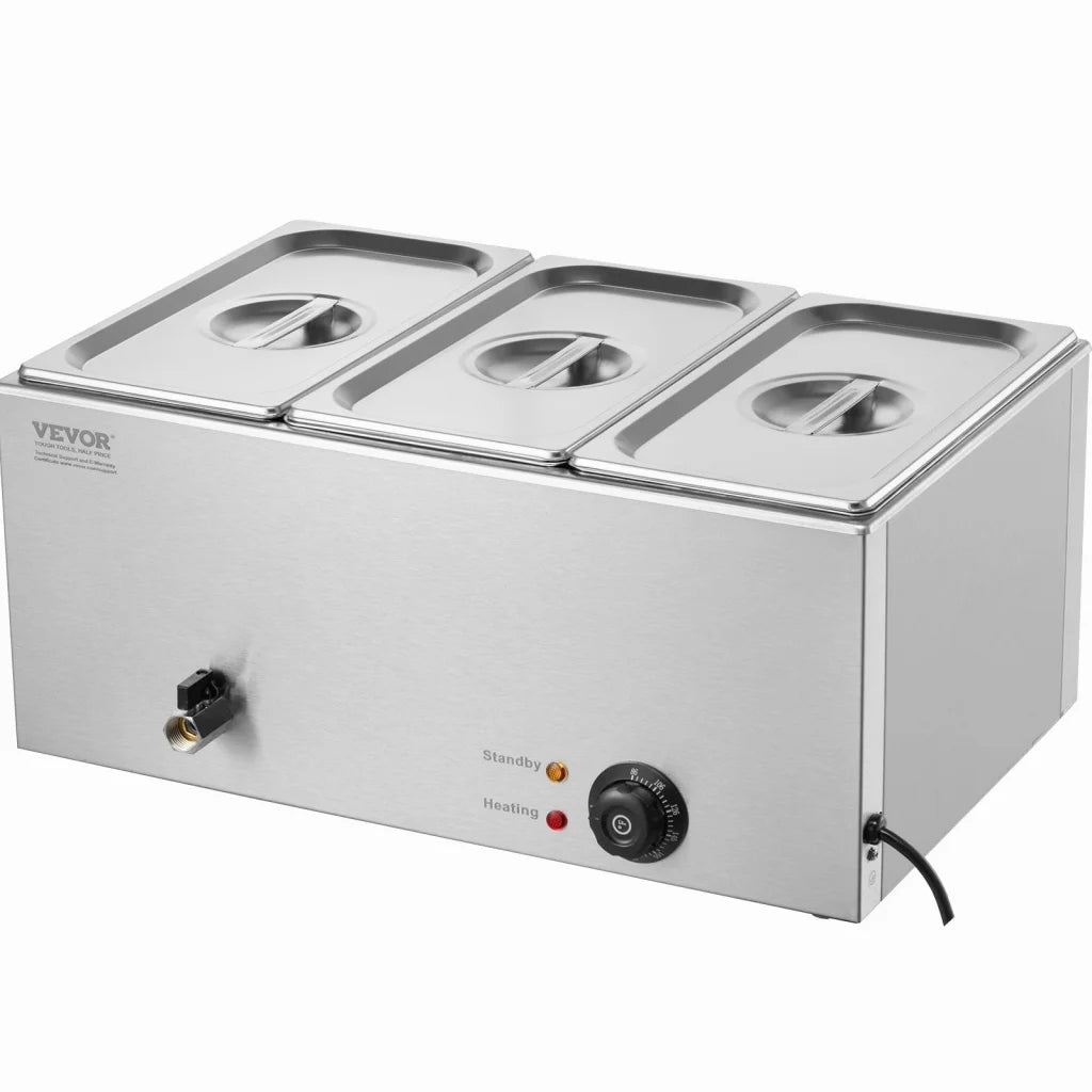 VEVOR 3-Pan Commercial Food Warmer 16.5L Electric Steam