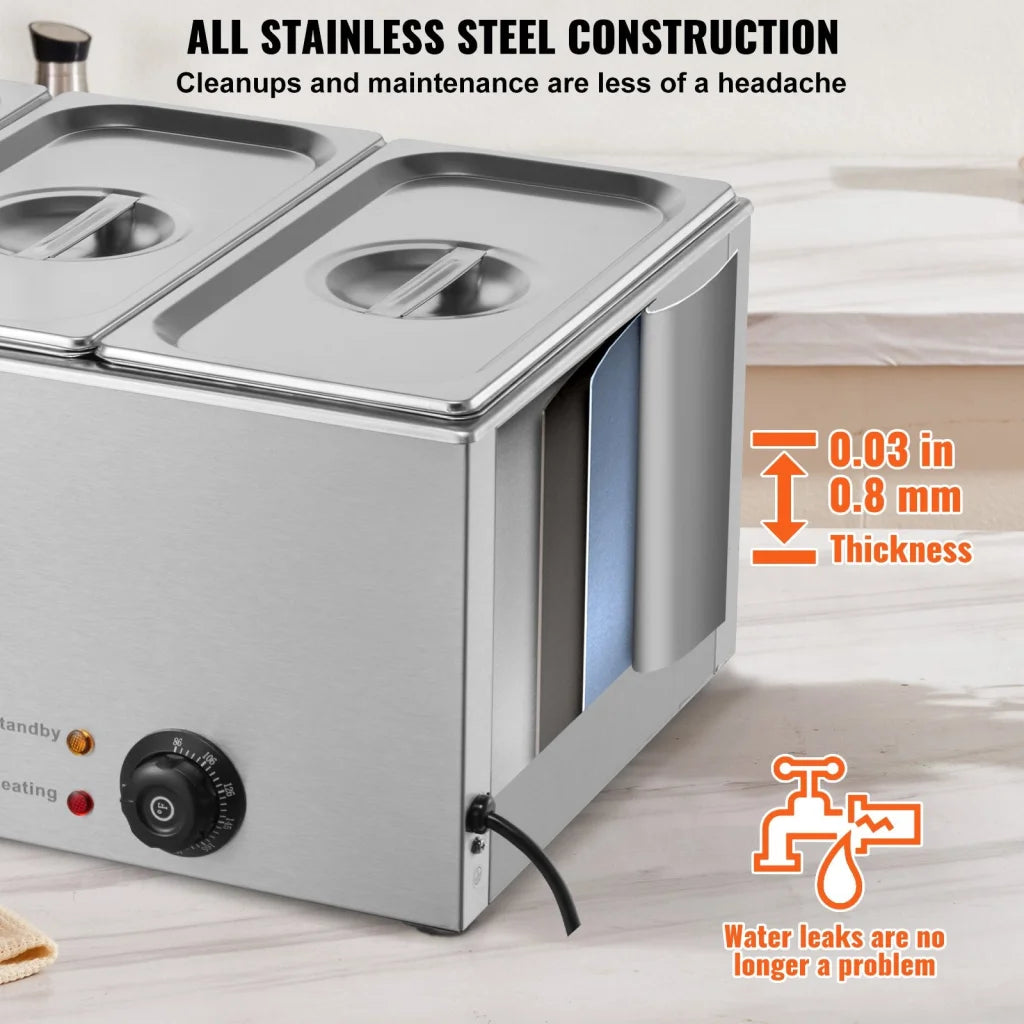 VEVOR 3-Pan Commercial Food Warmer 16.5L Electric Steam