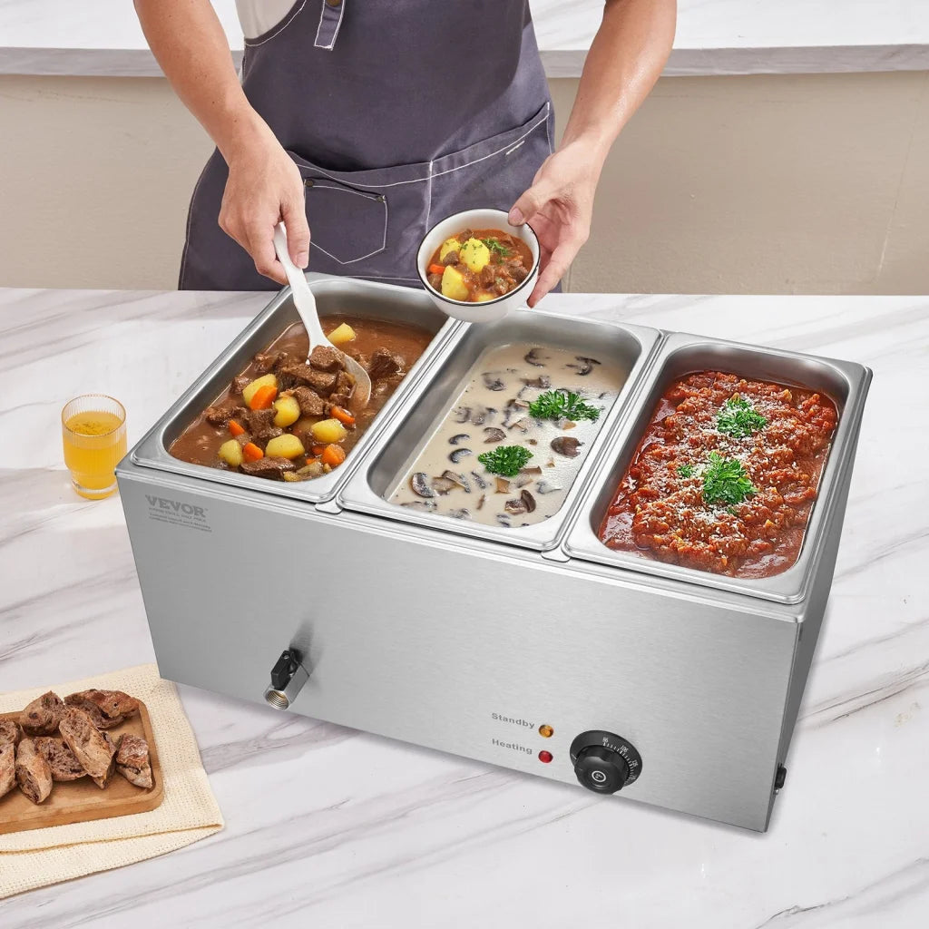 VEVOR 3-Pan Commercial Food Warmer 16.5L Electric Steam