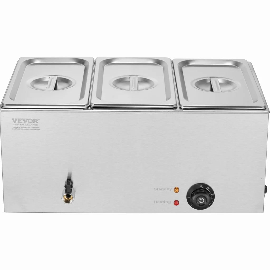 VEVOR 3-Pan Commercial Food Warmer 16.5L Electric Steam