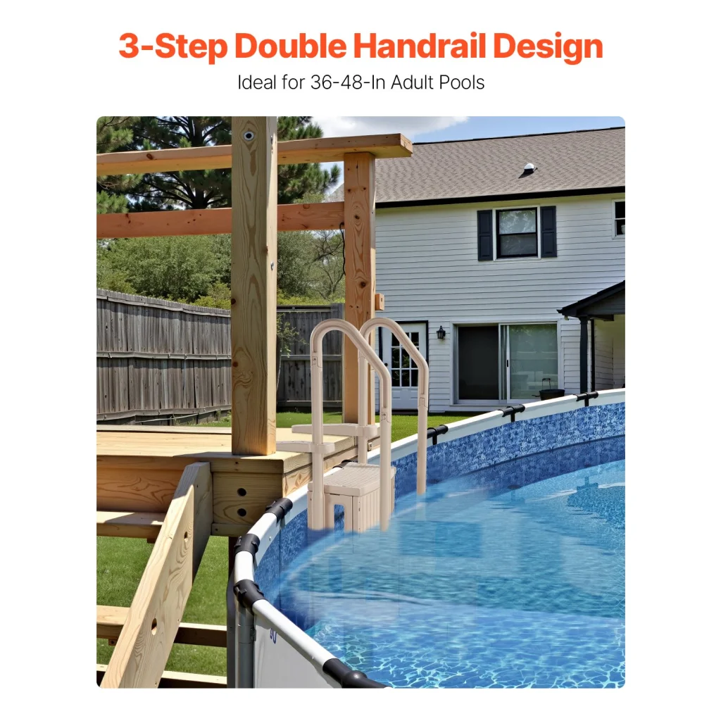 VEVOR 3-Step Taupe Robust Pool Ladder of 2 Handrails