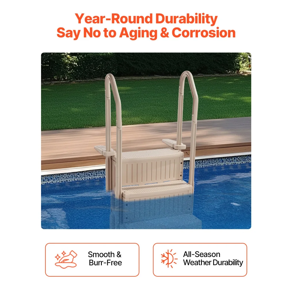 VEVOR 3-Step Taupe Robust Pool Ladder of 2 Handrails