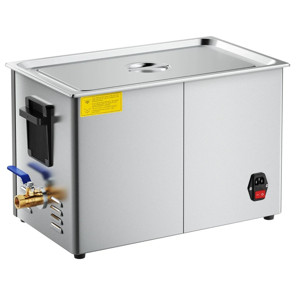 Steel 30l vevor ultrasonic cleaner with component details and storage context