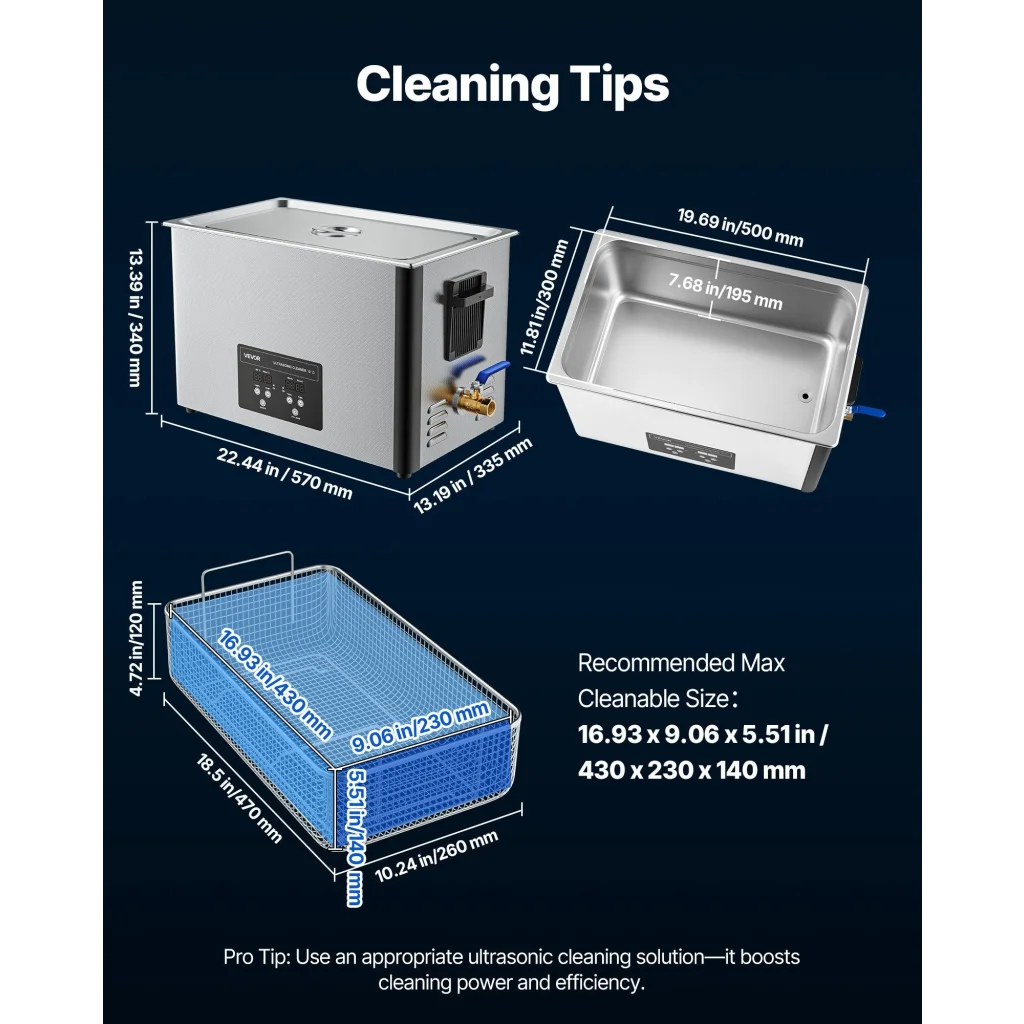 Vevor ultrasonic cleaner with display setup and product form