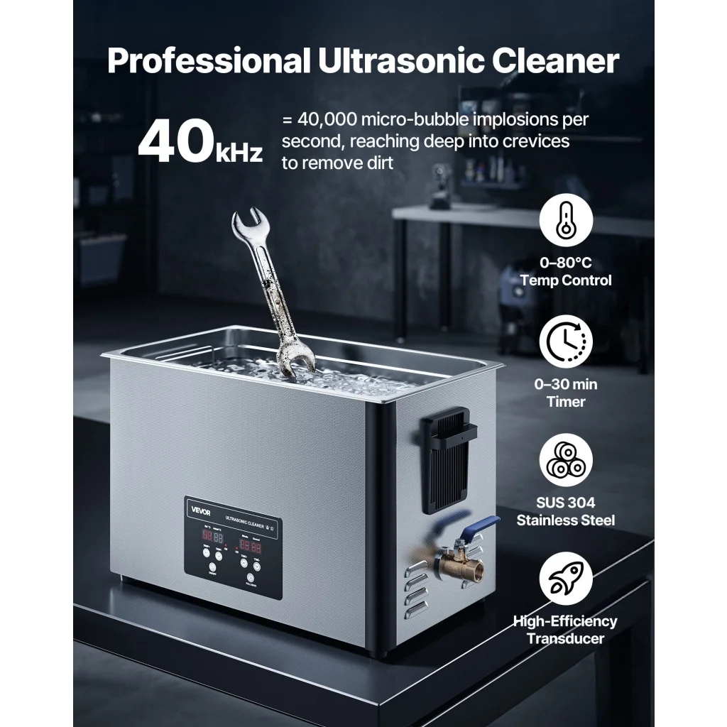 Steel 30l vevor ultrasonic cleaner with size cues and product form