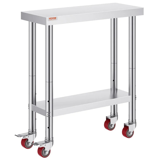 VEVOR 30x12x34 Inch Stainless Steel Work Table 3-Stage