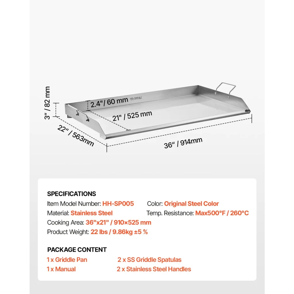 VEVOR 36x22 in Flat Top Griddle Stainless Steel Universal