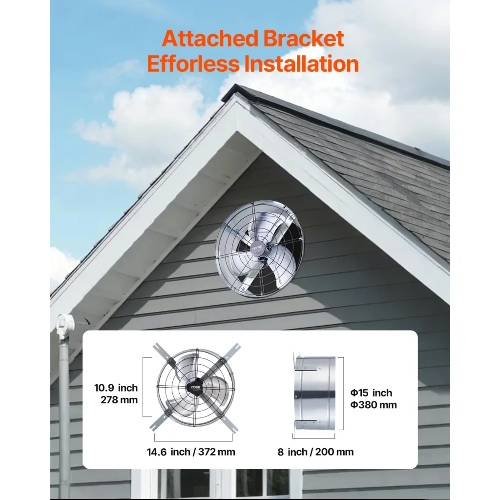 VEVOR 380 mm Gable Mount Fan 1300 CFM Attic Vent Fan