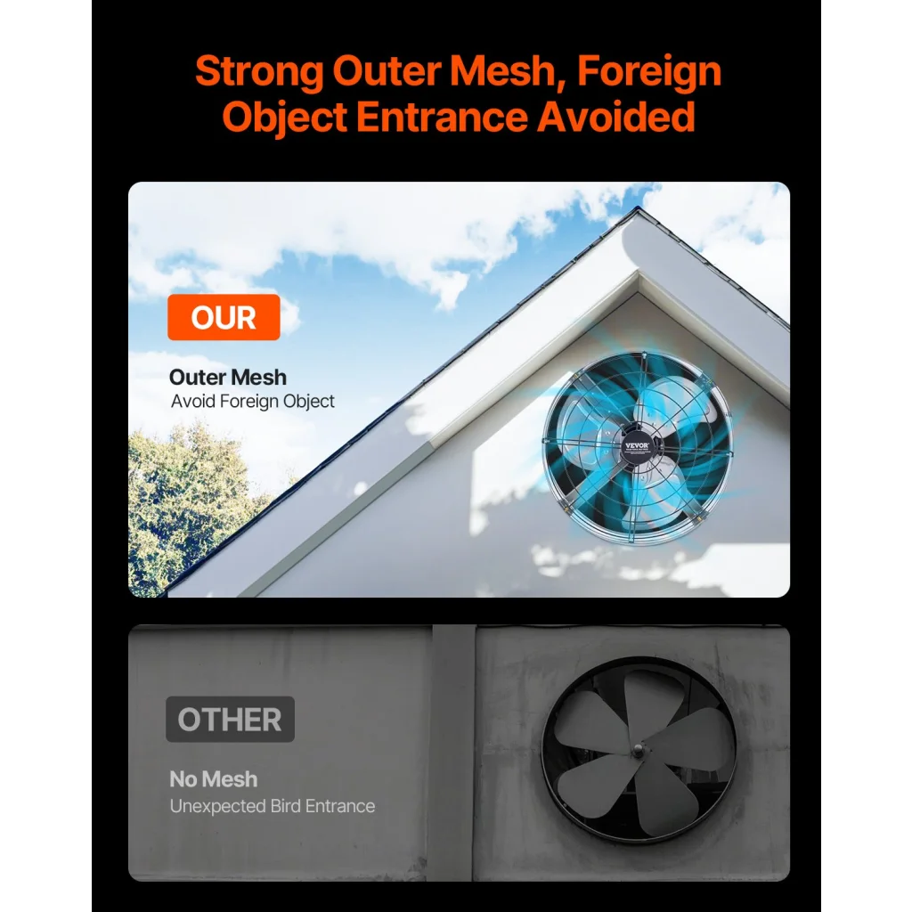 VEVOR 380 mm Gable Mount Fan 1300 CFM Attic Vent Fan