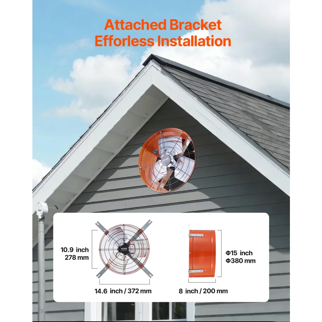 VEVOR 380 mm Gable Mount Fan 1650 CFM Attic Vent Fan