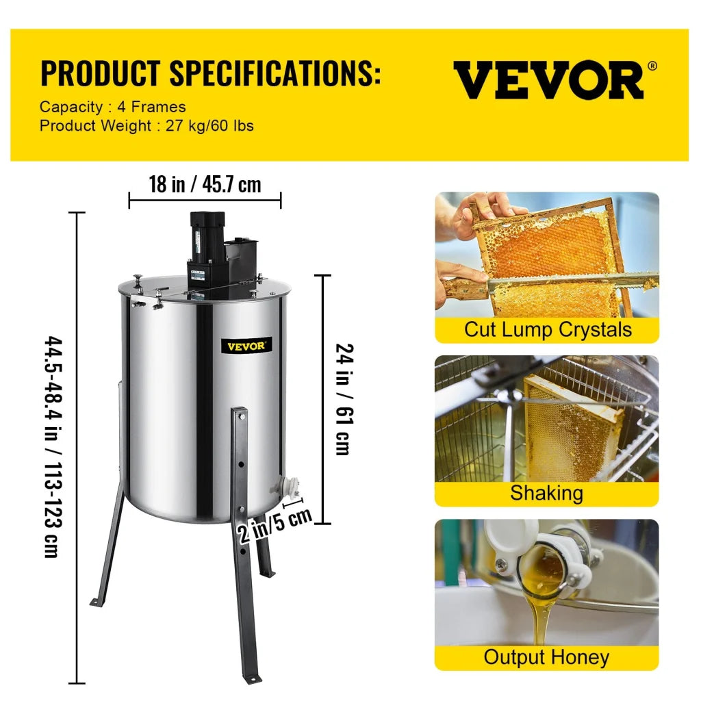 VEVOR 4 Frame Electric Honey Extractor Beekeeping 120 W