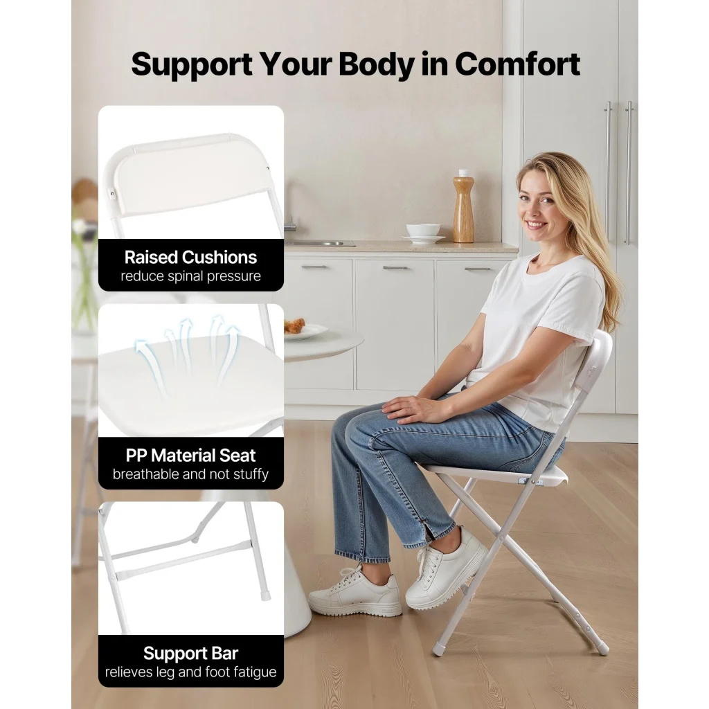 VEVOR 4 Pack Folding Chairs Foldable Plastic Chairs