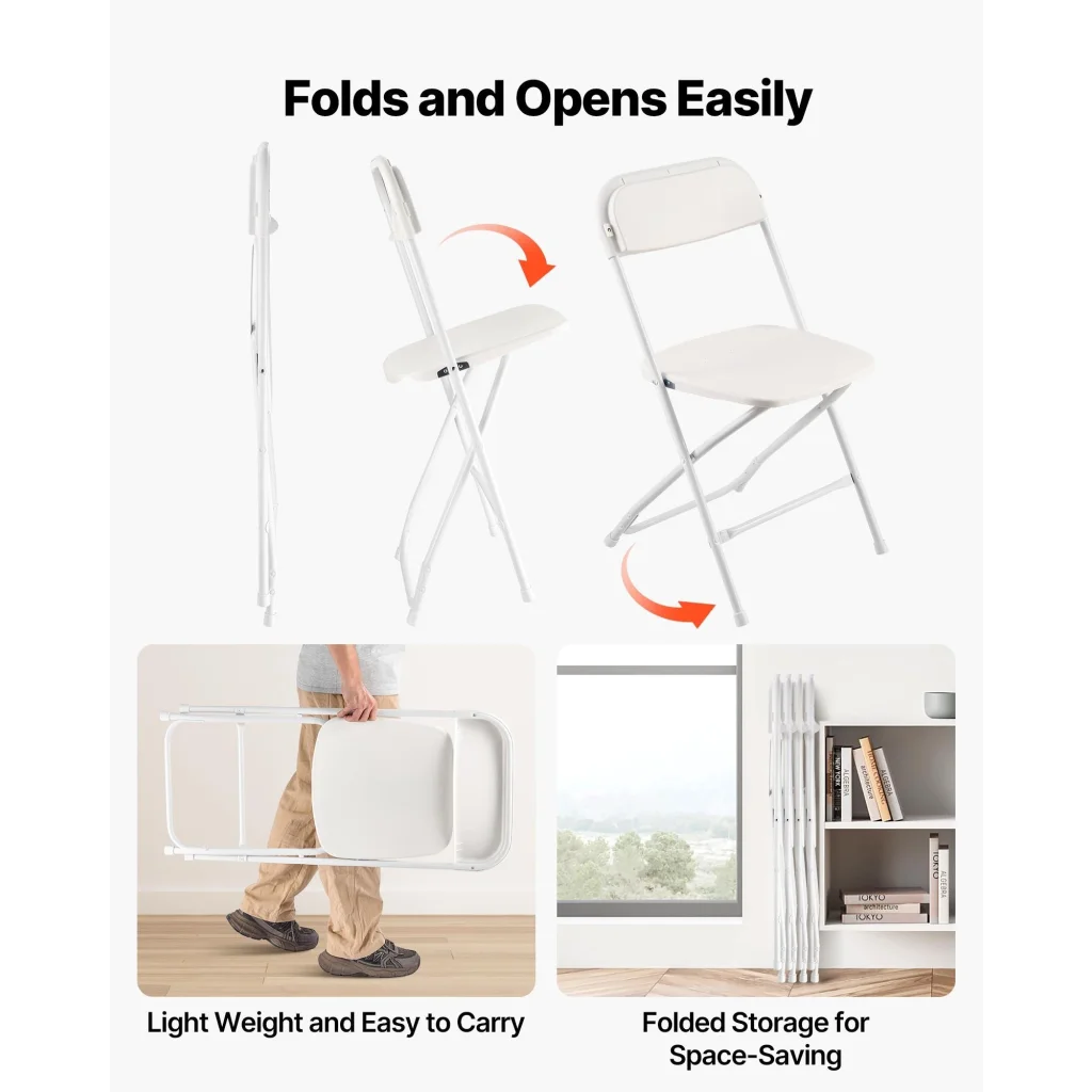 VEVOR 4 Pack Folding Chairs Foldable Plastic Chairs