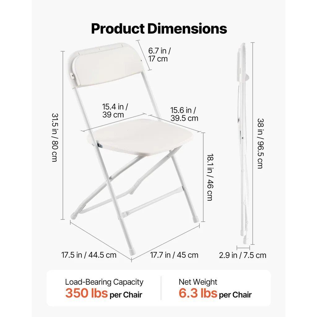 VEVOR 4 Pack Folding Chairs Foldable Plastic Chairs