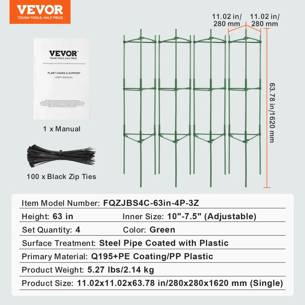 VEVOR 4 Packs Tomato Cages for Garden 1620 mm Tomato Plant