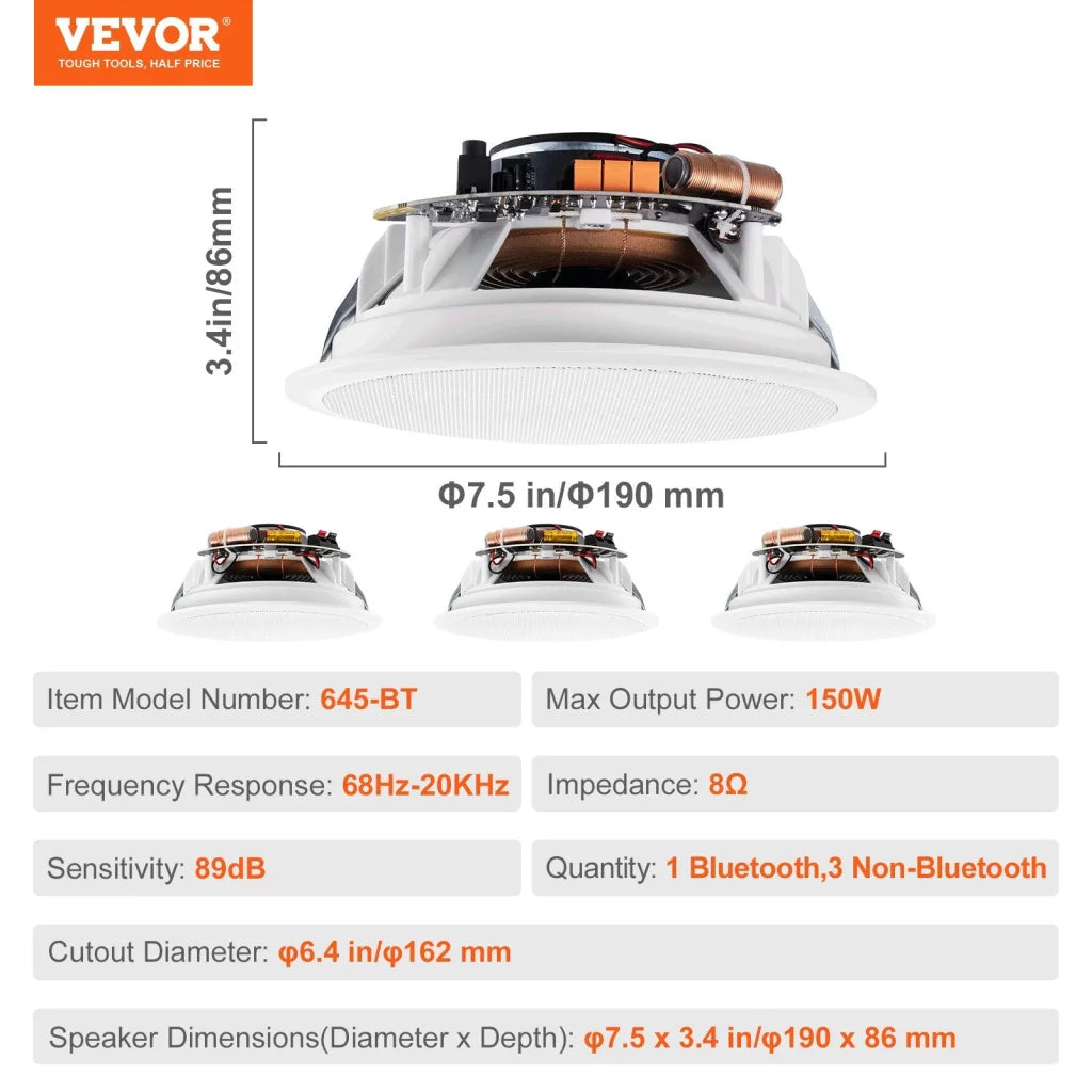 VEVOR 4 PCs 165.1 mm Bluetooth in Ceiling Speakers 150W