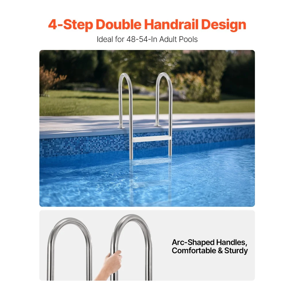VEVOR 4-Step Stainless Steel Pool Ladder of 2 Handrail