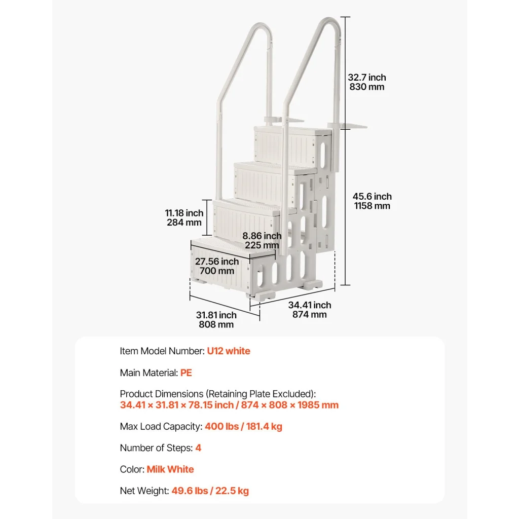 VEVOR 4-Step White Robust Pool Ladder of 2 Handrails