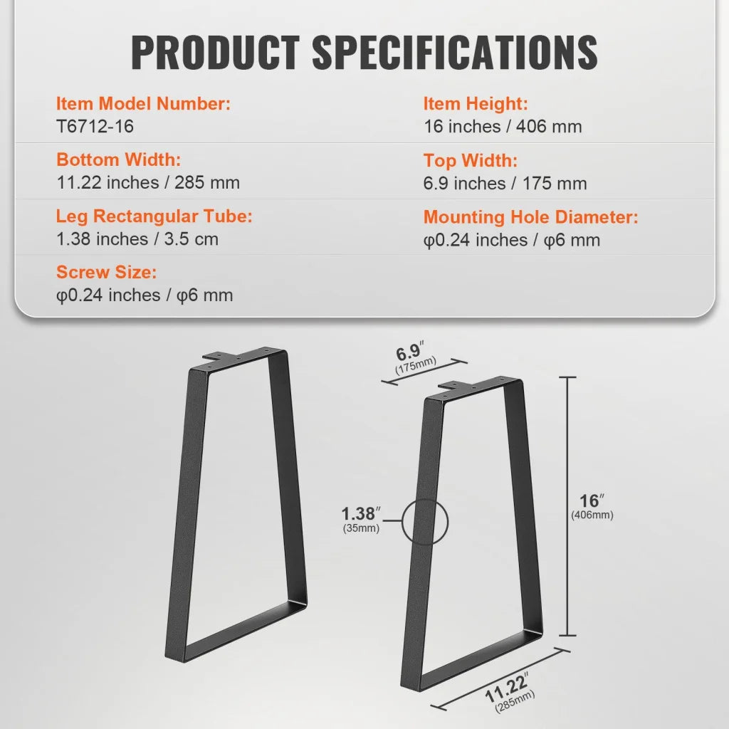 VEVOR 406.4MM Trapezoid Steel Table Legs Replacement