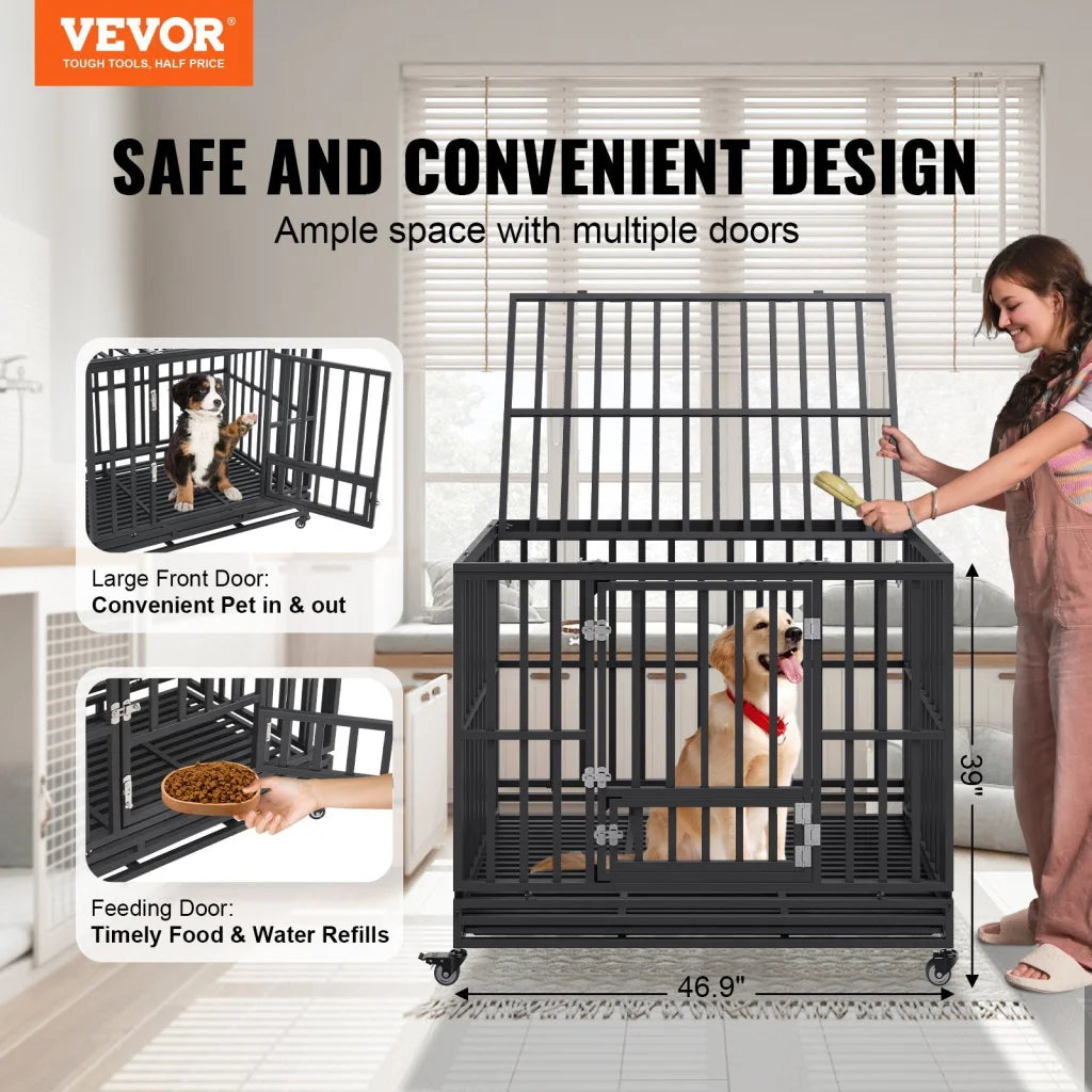 VEVOR 47 Inch Heavy Duty Dog Crate Indestructible Dog Crate
