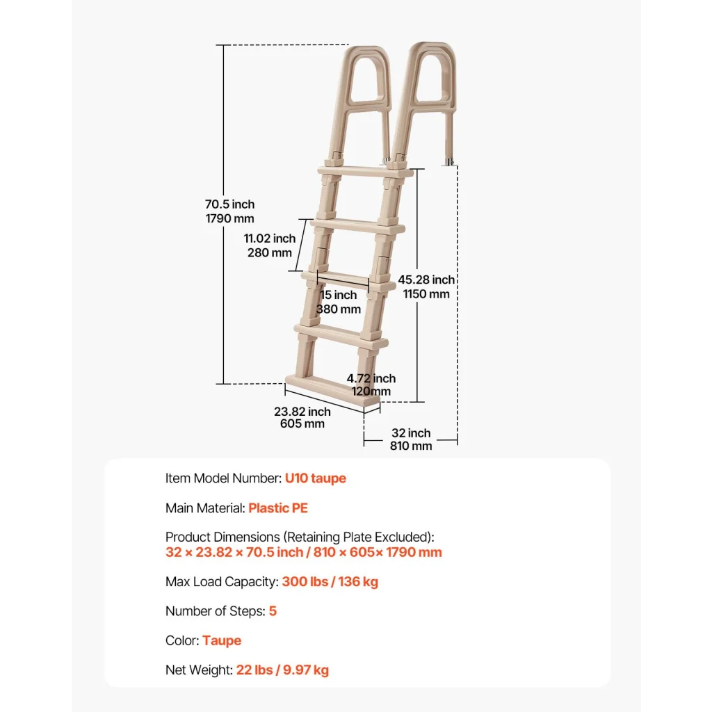 VEVOR 5-Step Inclined Robust Pool Ladder of 2 Handrails