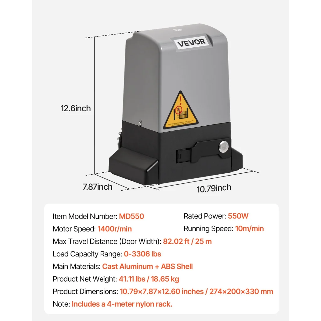 VEVOR 550W Electric Sliding Gate Opener 1500kg Chain Drive