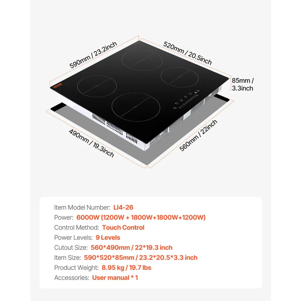 VEVOR 6000W 4 Burner Induction Cooktop Electric Countertop