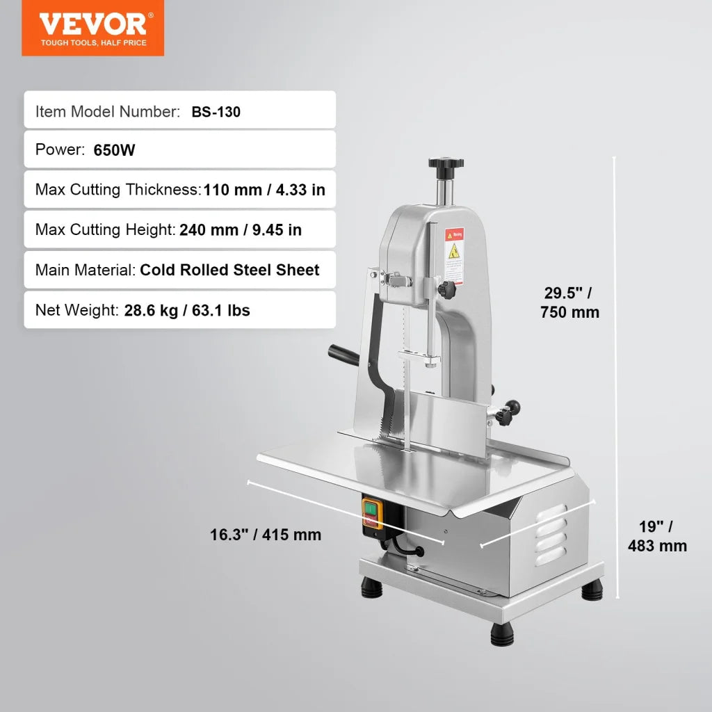 VEVOR 650W Commercial Electric Meat Bandsaw Stainless Steel