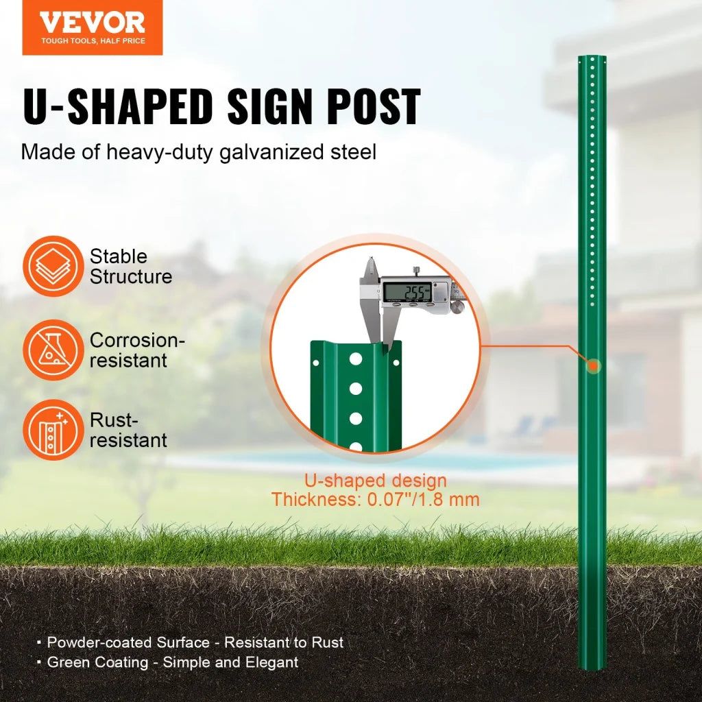 VEVOR 6FT U-Channel Sign Post 4Pack Green Heavy Duty Steel