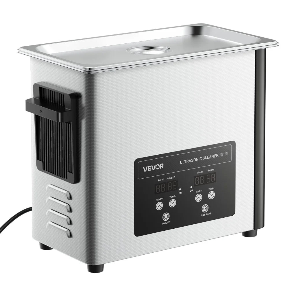 Steel 6l vevor ultrasonic cleaner with assembled layout and visible hardware