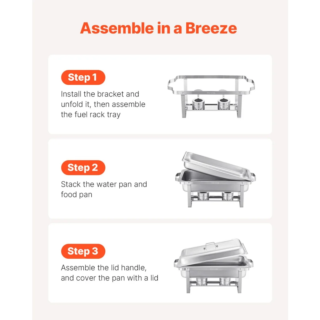 VEVOR 8 Qt 6 Pack Rectangle Chafing Dish Buffet Set