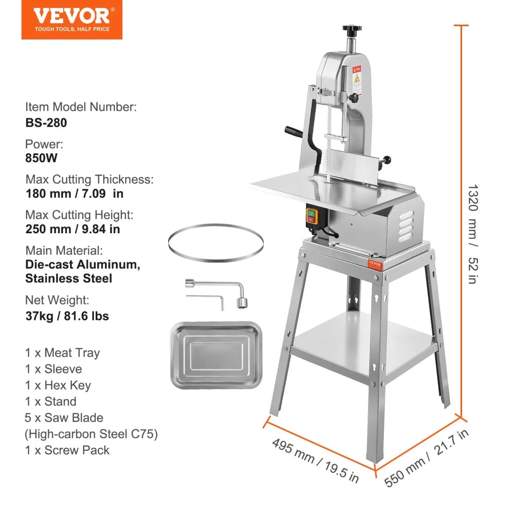 VEVOR 850W Commercial Electric Meat Bandsaw Stainless Steel