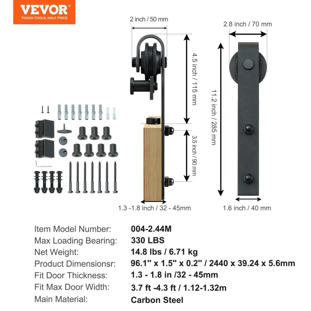 VEVOR 8FT Sliding Barn Door Hardware Closet Track Kit