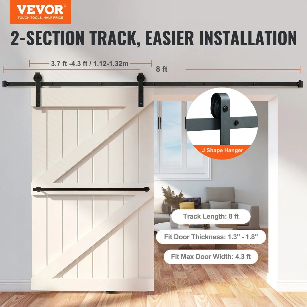 VEVOR 8FT Sliding Barn Door Hardware Closet Track Kit