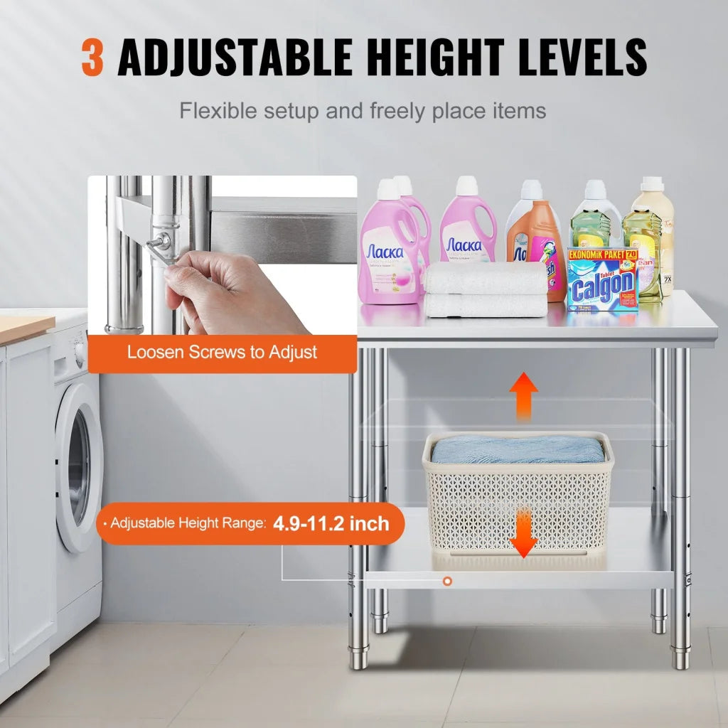 VEVOR 910x610mm Stainless Steel Kitchen Bench Commercial