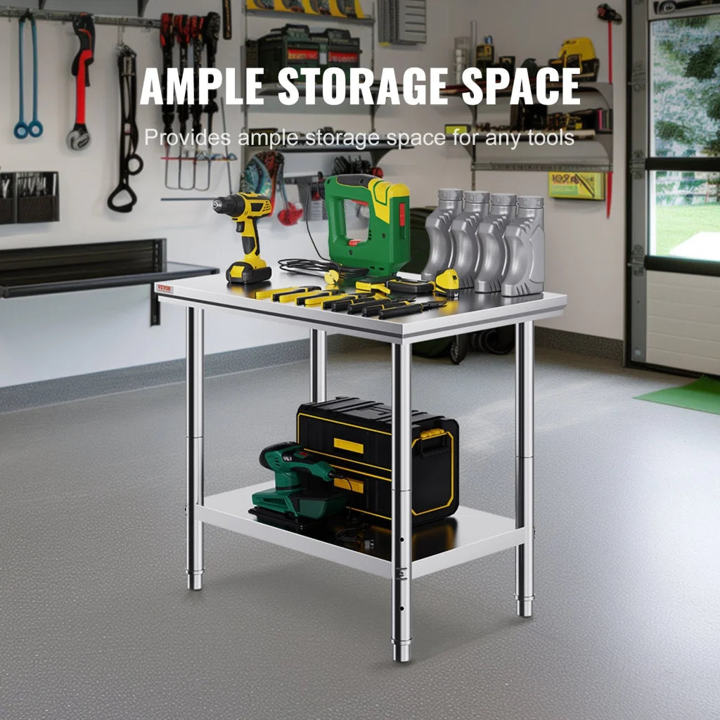 VEVOR 910x610mm Stainless Steel Kitchen Bench Commercial