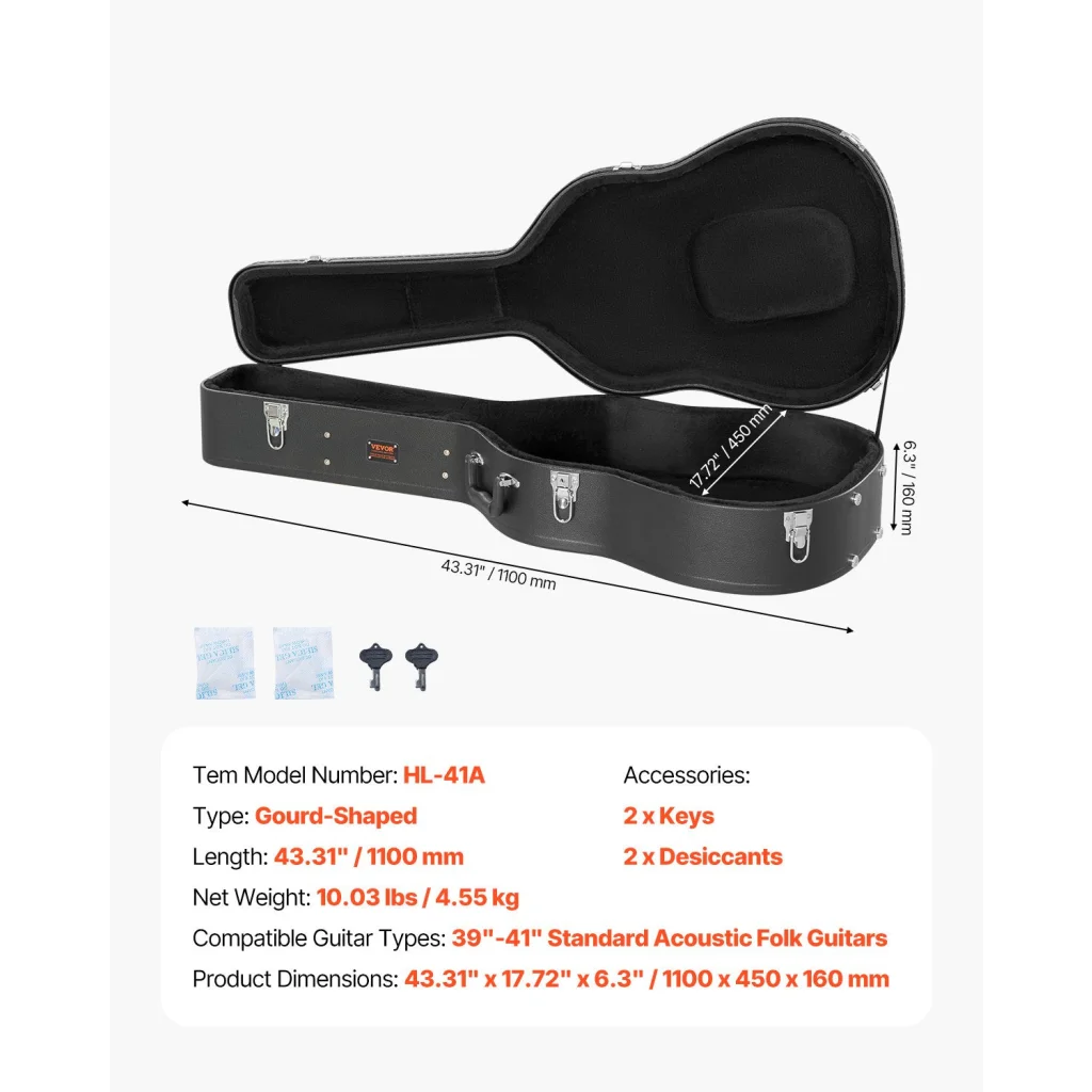 VEVOR Acoustic Guitar Hard Case 1100 mm With Lock Key And