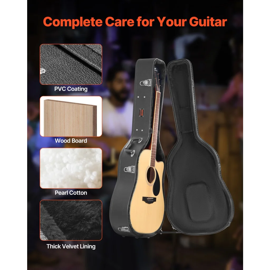 VEVOR Acoustic Guitar Hard Case 1100 mm With Lock Key And