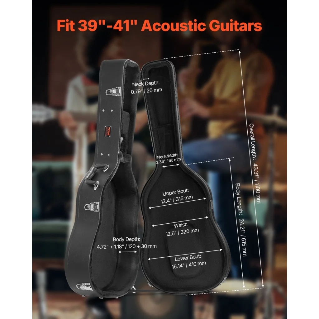 VEVOR Acoustic Guitar Hard Case 1100 mm With Lock Key And