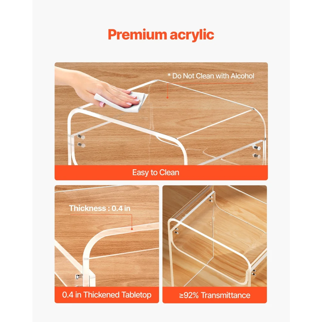 VEVOR Acrylic Side Table 2 Tiers Clear Bedside Table