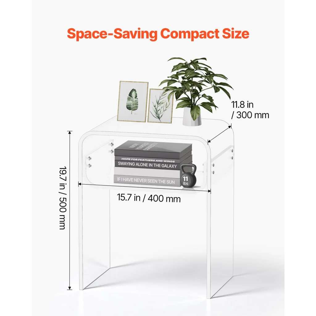 VEVOR Acrylic Side Table 2 Tiers Clear Bedside Table