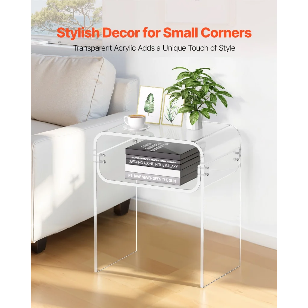 VEVOR Acrylic Side Table 2 Tiers Clear Bedside Table