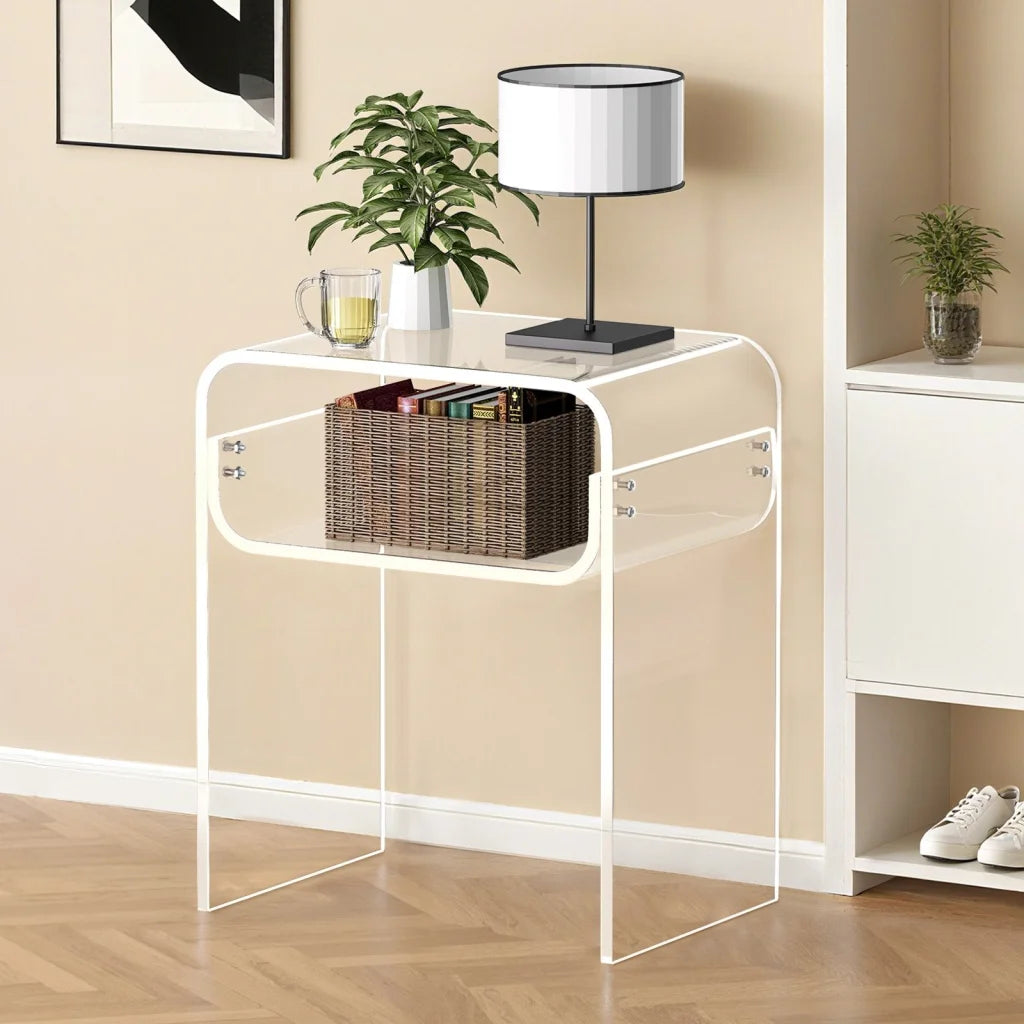 VEVOR Acrylic Side Table 2 Tiers Clear Bedside Table
