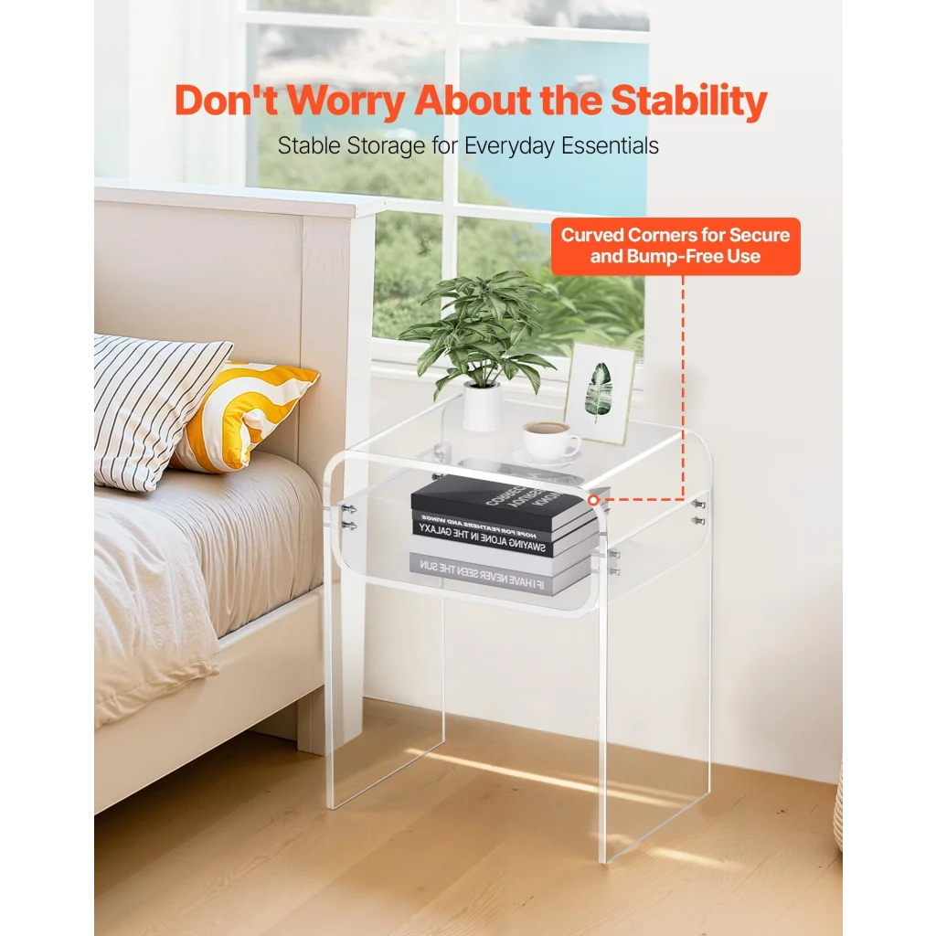 VEVOR Acrylic Side Table 2 Tiers Clear Bedside Table