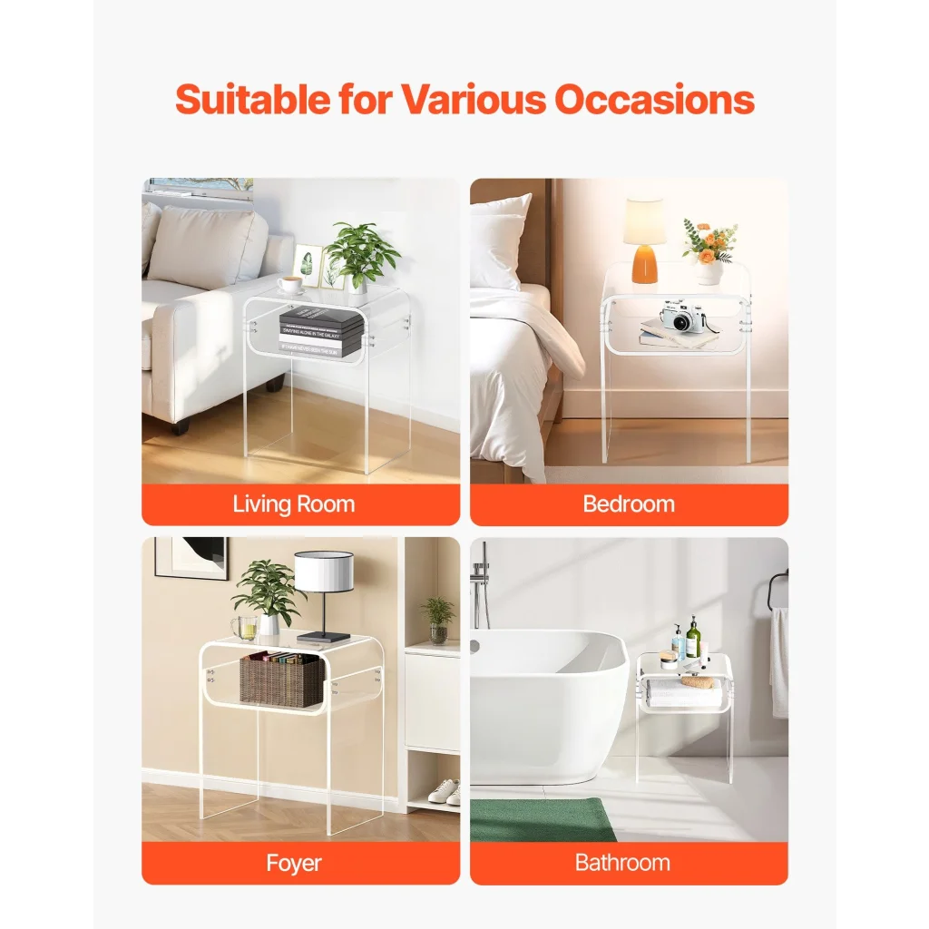 VEVOR Acrylic Side Table 2 Tiers Clear Bedside Table