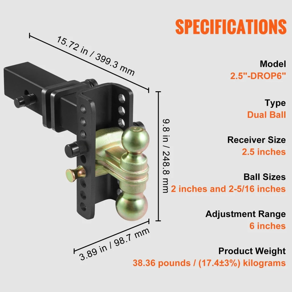 VEVOR Adjustable Trailer Hitch 15cm Drop & 11.43cm Rise