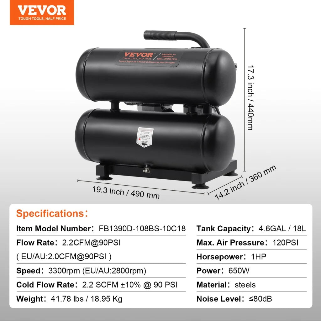 VEVOR Air Compressor Compact Portable Oil Free Compressor